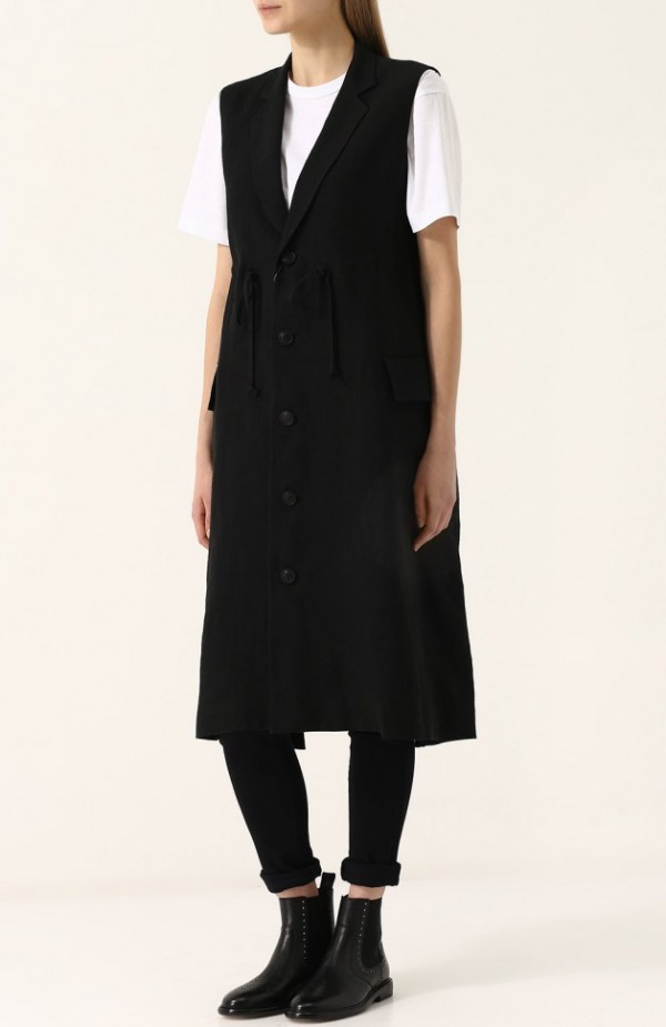 Удлиненный льняной жилет