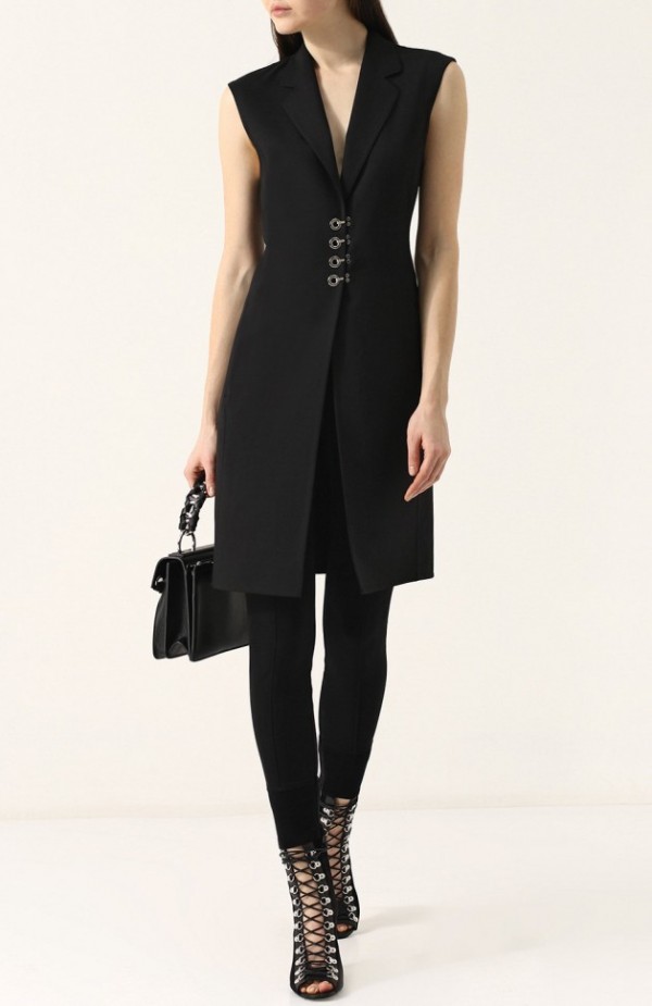 Удлиненный шерстяной жилет с металлизированной отделкой