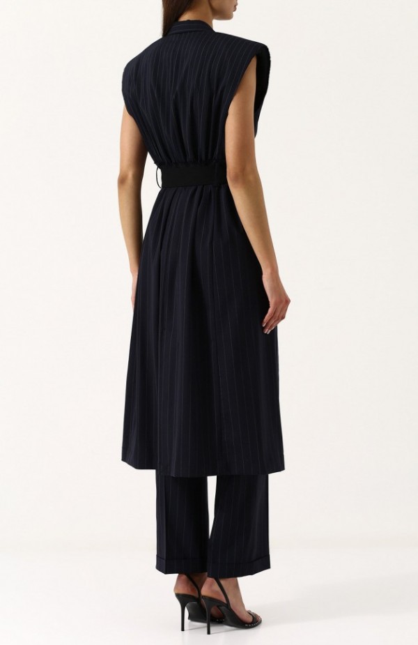 Удлиненный шерстяной жилет с поясом