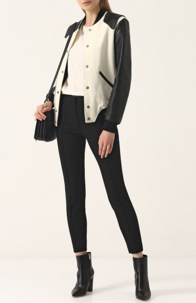 Шерстяной бомбер на заклепках с контрастной отделкой