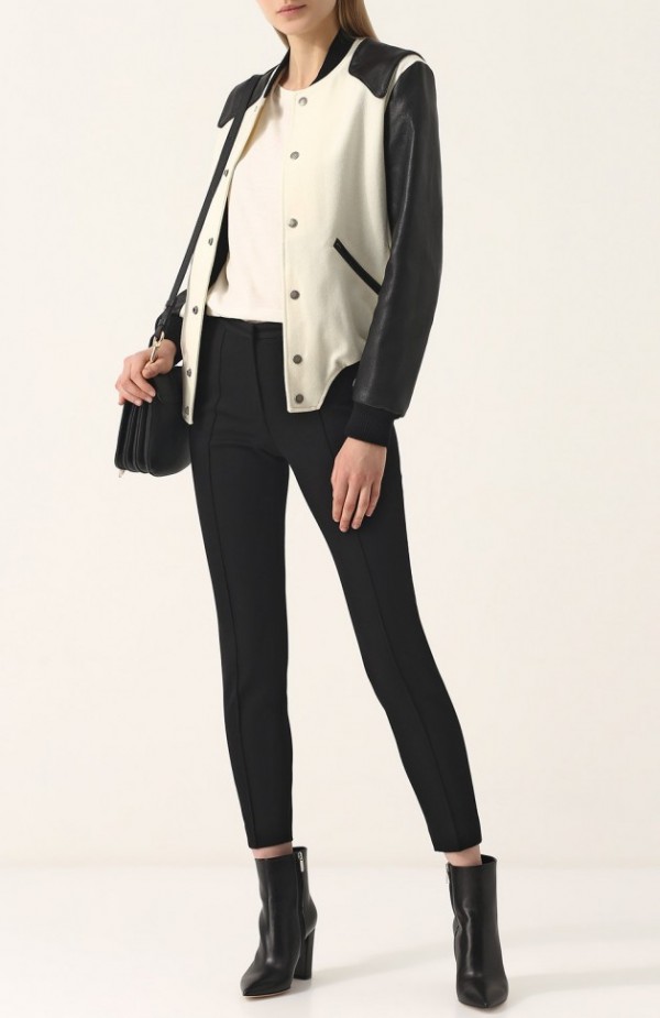 Шерстяной бомбер на заклепках с контрастной отделкой